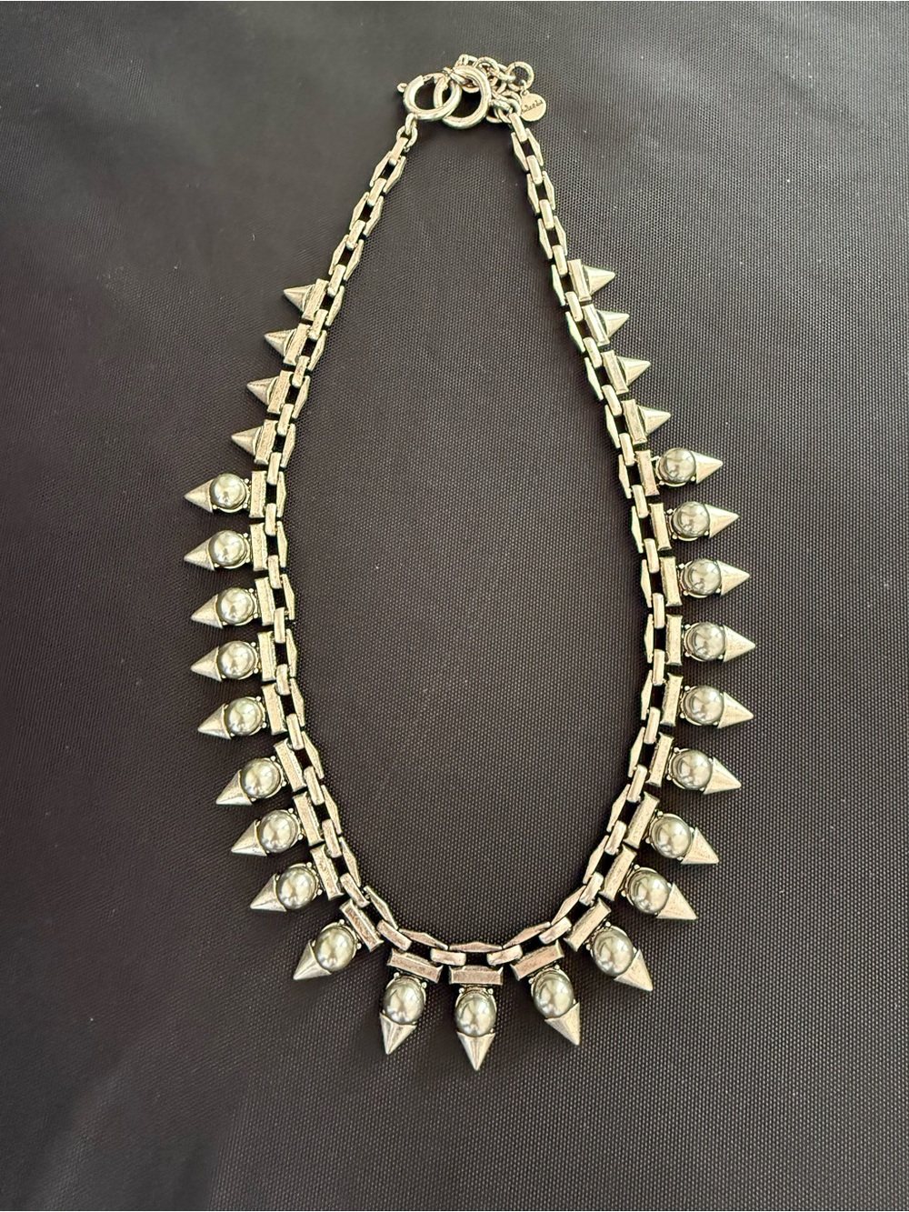 Gunmetal Spike and Grey Pearl Necklace - EUC!